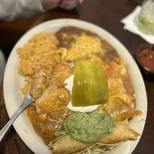 Special chile verde with Ortega pepper on top.
