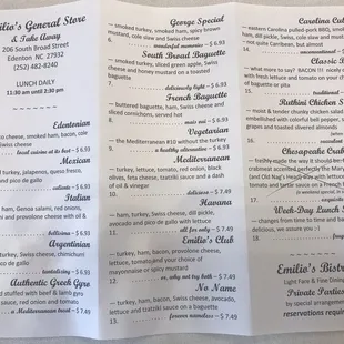 Menu and hours