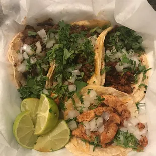 Chorizo, beef and chicken tacos