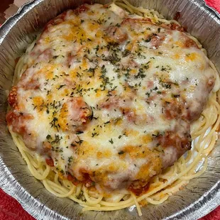 Emilio&apos;s Eggplant Parmesan with spaghetti (or linguini if you prefer)