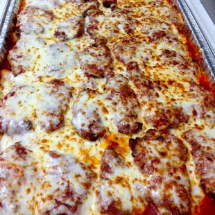 Chicken parm dinner. We make our own breaded chicken in the store using chicken tenderlion which is more tender than breast