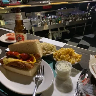 Jr fish sandwich with all the fixing's... slaw, Mac &amp; Cheese, Haulski... gotta love it!