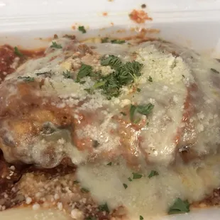 Chicken Parmesan with rigatoni