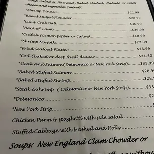 Friday dinner special menu