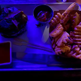 Burger with Seasoned Waffle Fries