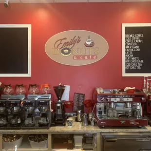 The coffee bar area and menu