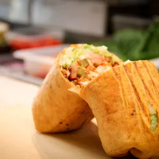 a burrito cut in half