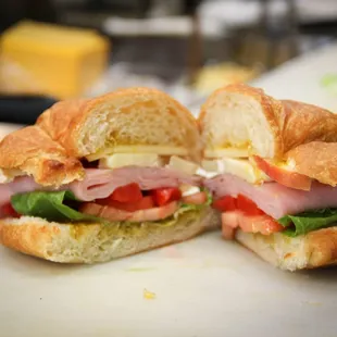 a ham sandwich cut in half