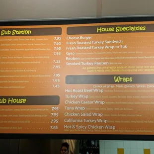 the menu for the house specials