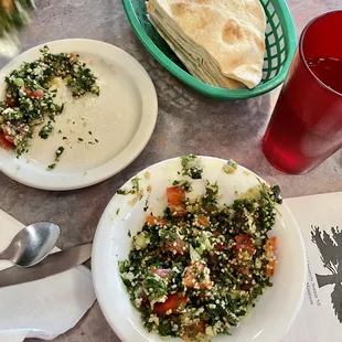 two plates of food on a table