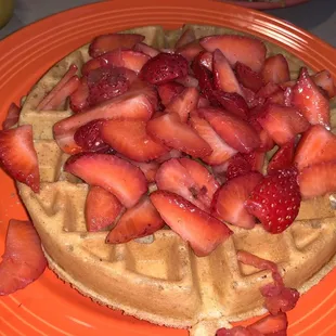 Belgium waffles with fresh strawberries