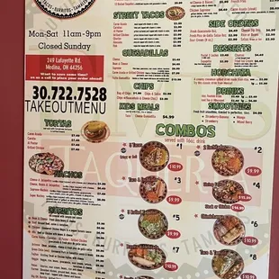 the menu for the restaurant