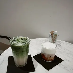 Matcha and iced cappuccino