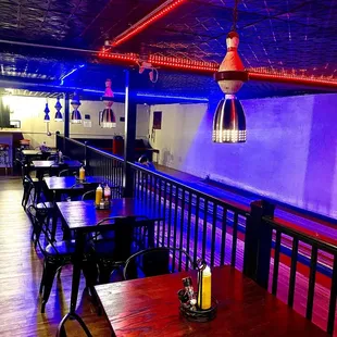 tables and chairs in a restaurant