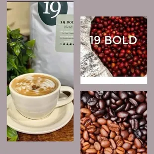 a cup of coffee and beans