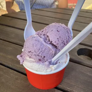 Huckleberry and strawberry ice cream