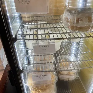 a display case of baked goods