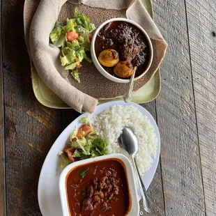 Awaze Tibbs and Doro wot with rice