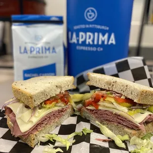 Pastrami and LaPrima coffee