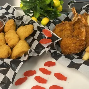Cod nuggets and fried shrimp