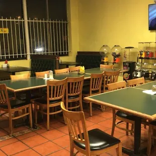 tables and chairs in a restaurant