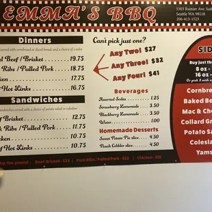 menu and prices