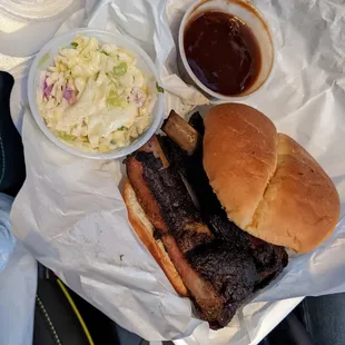 Pork ribs sandwich meal