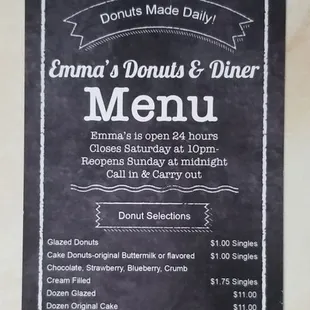 Emma's Donuts &amp; Diner Menu