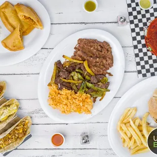 a variety of plates of food