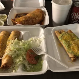 Bean an cheese burrito, flautas and rolled tacos.  Thanks Emma&apos;s for a great dinner!