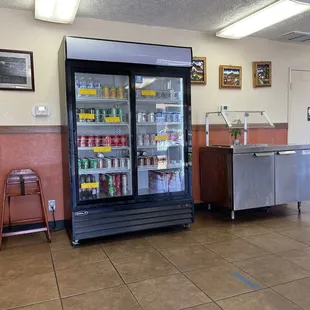 a refridgerator and a table