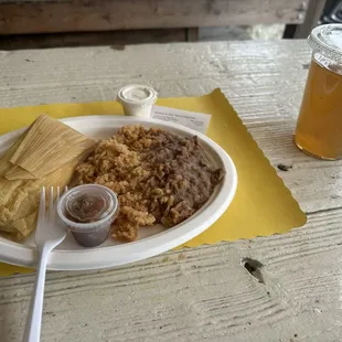 a plate of food and a drink