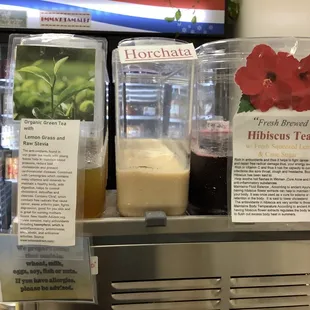 Fresh brewed healthy teas and Horchata