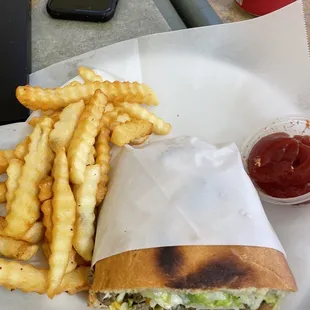 Carne Asada torta and fries