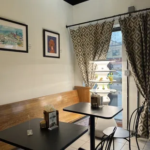 a table and chairs in a restaurant