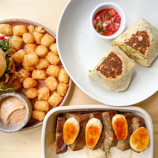 Banana bread, Emmything sandwich and breakfast burrito