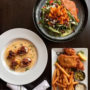 Scotch Eggs, Salmon Goat Cheese Salad, and Fish and Chips!