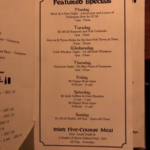 Featured Daily Specials