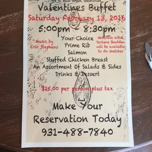 Saturday February 13th Valentines dinner buffet