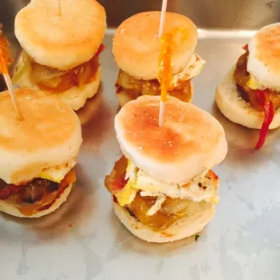 Miniature good morning burgers for catering