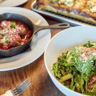 Impossible Meatballs + Spinach and Asparagus Salad