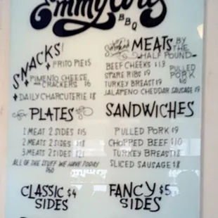 Menu as of 1/12/2020