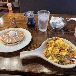 My breakfast scramble &amp; Pancakes