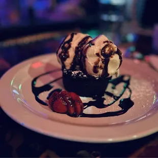 Moist Chocolate cake with vanilla ice cream
