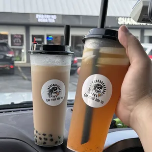 Brown sugar milk tea and Mango fruit te