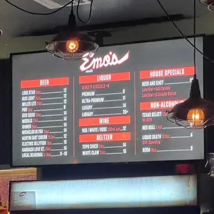Bar menu