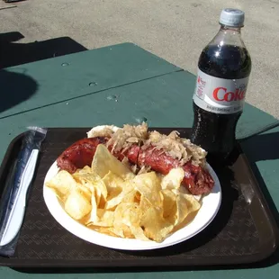 a plate of food on a picnic table