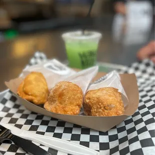 a basket of fried food on a table
