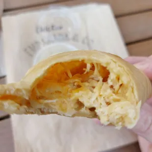 Inside the chicken and cheese empanada