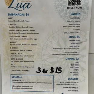 Food truck menu April 2024